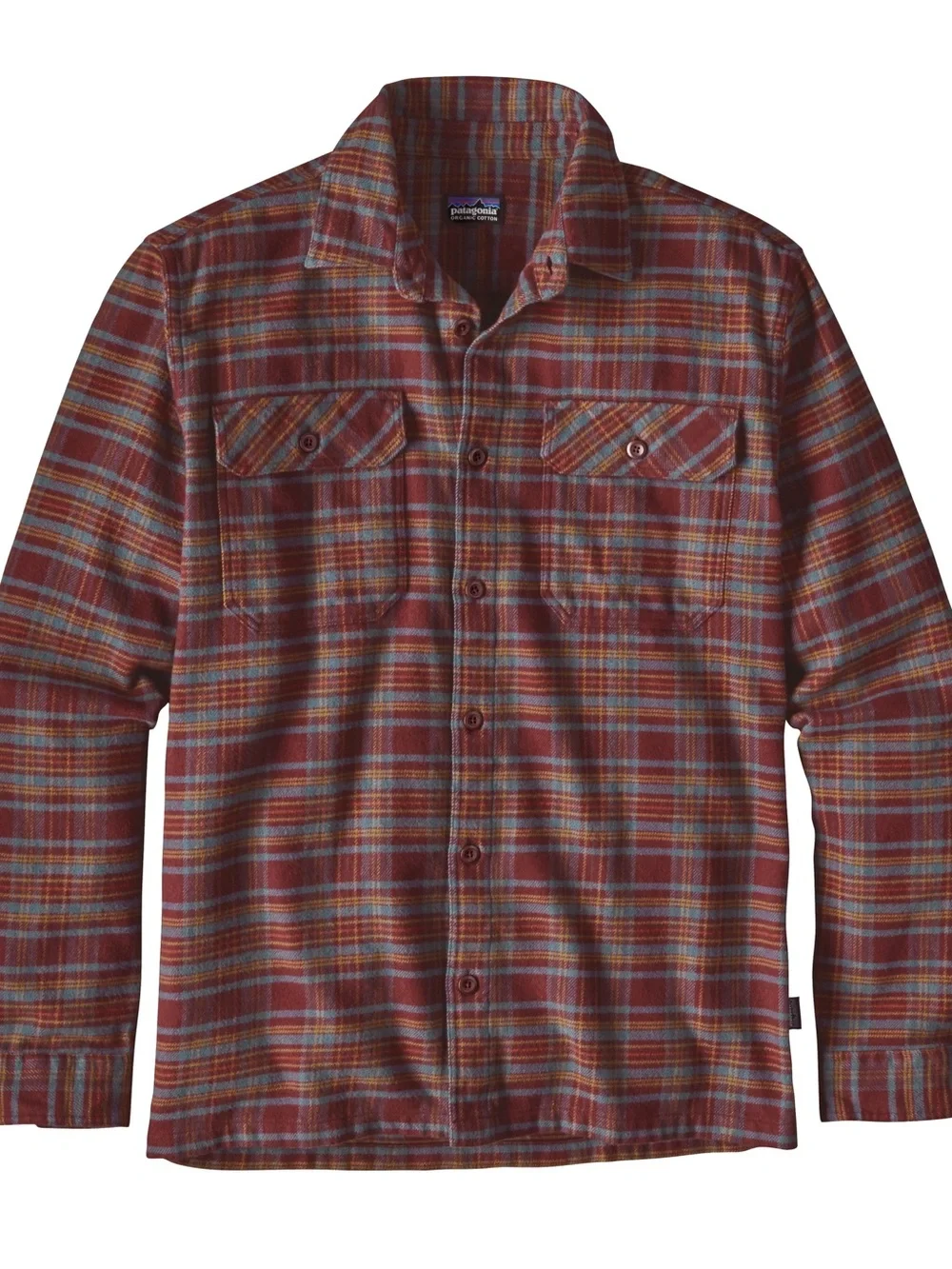 Patagonia Organic Cotton Fjord Flannel Shirt Burgundy Plaid Men's Size Large